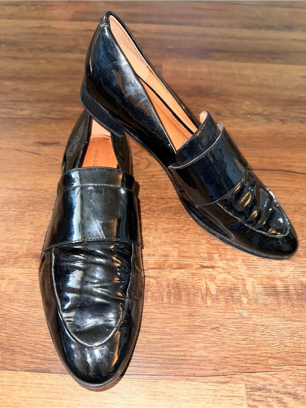 Halogen Black Gloss Patent Penny Loafers